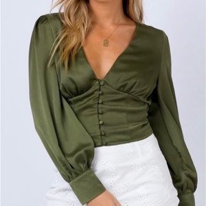 Princess Polly Olive Green Satin Button Up